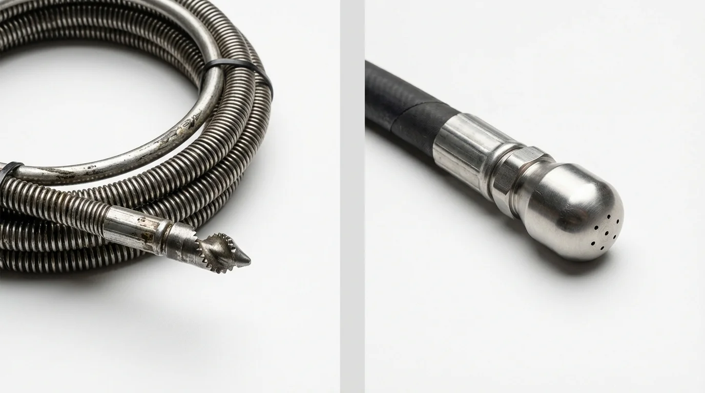 Drain snake cable and hydro jetting nozzle used for drain cleaning in Charlotte, NC