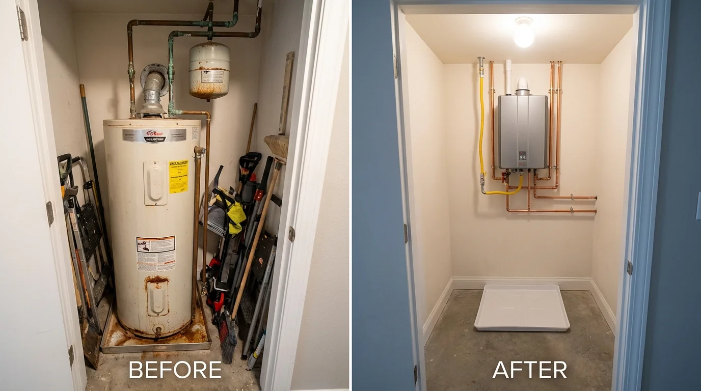 Tank water heater versus wall-mounted tankless unit comparison for Charlotte, NC homeowners