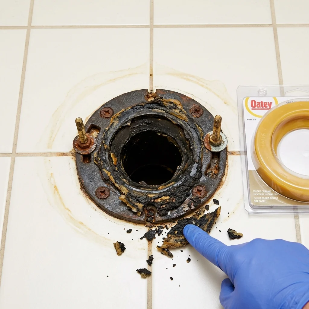 Failed wax ring showing water seepage at the base of a toilet in a Charlotte, NC home