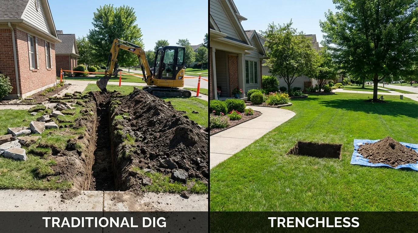 Trenchless sewer repair with minimal yard damage versus traditional excavation in Charlotte, NC